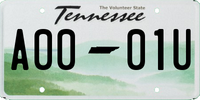 TN license plate A0001U