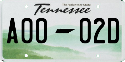 TN license plate A0002D