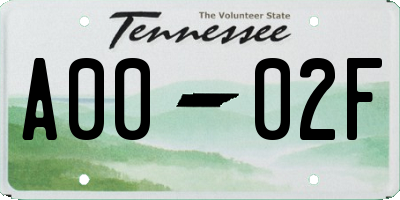 TN license plate A0002F