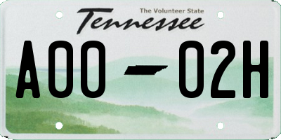 TN license plate A0002H