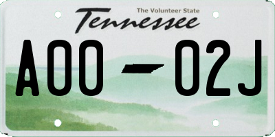 TN license plate A0002J