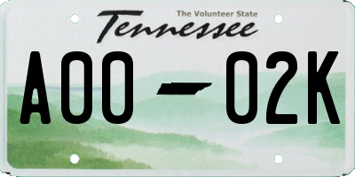 TN license plate A0002K