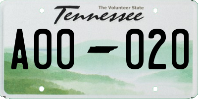 TN license plate A0002O