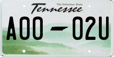 TN license plate A0002U