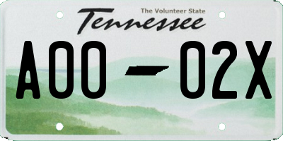 TN license plate A0002X