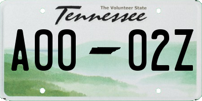 TN license plate A0002Z