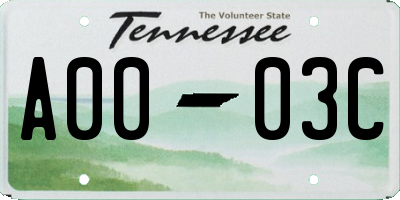 TN license plate A0003C