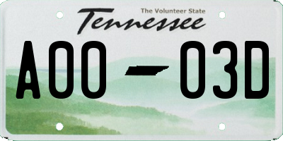 TN license plate A0003D