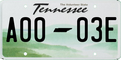 TN license plate A0003E