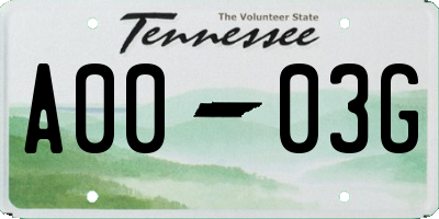 TN license plate A0003G