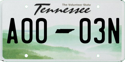 TN license plate A0003N