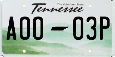 TN license plate A0003P