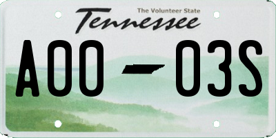 TN license plate A0003S