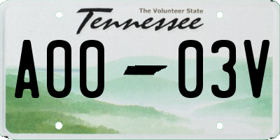 TN license plate A0003V