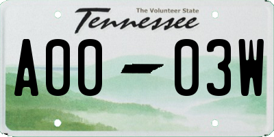 TN license plate A0003W