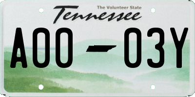 TN license plate A0003Y