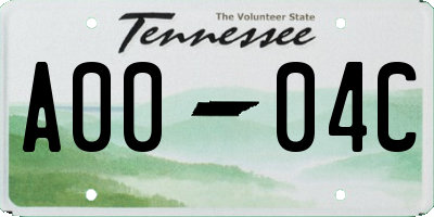 TN license plate A0004C