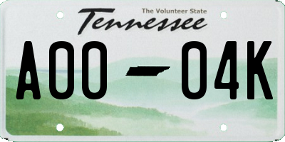 TN license plate A0004K