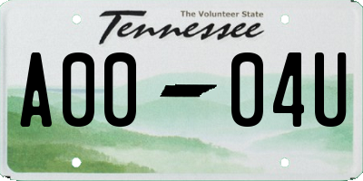 TN license plate A0004U