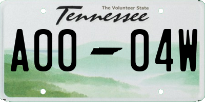 TN license plate A0004W