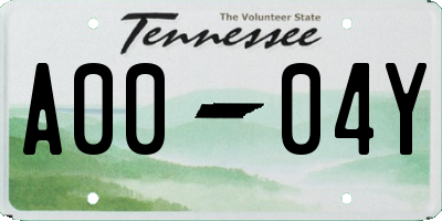 TN license plate A0004Y