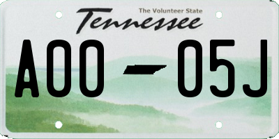 TN license plate A0005J