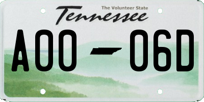 TN license plate A0006D