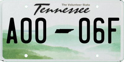 TN license plate A0006F