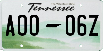 TN license plate A0006Z