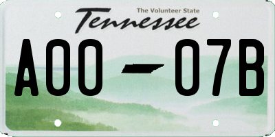 TN license plate A0007B