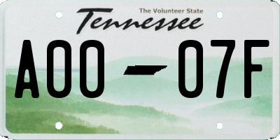 TN license plate A0007F