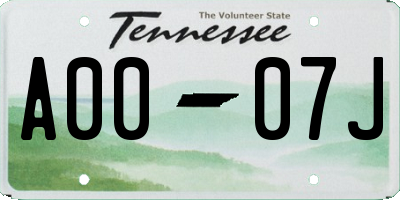 TN license plate A0007J