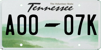 TN license plate A0007K