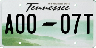 TN license plate A0007T