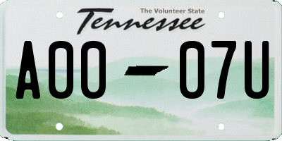 TN license plate A0007U