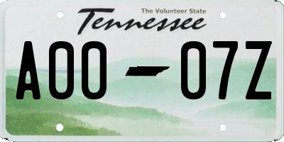 TN license plate A0007Z