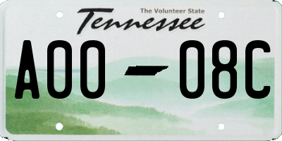 TN license plate A0008C