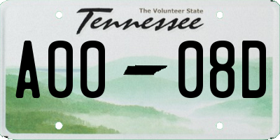 TN license plate A0008D