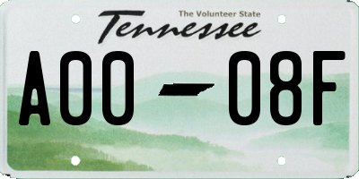 TN license plate A0008F