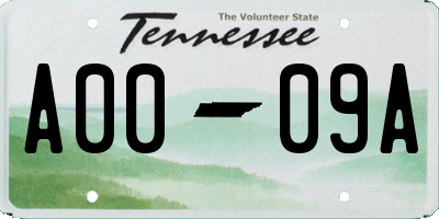 TN license plate A0009A
