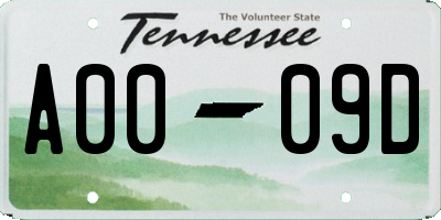 TN license plate A0009D