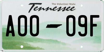 TN license plate A0009F