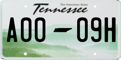 TN license plate A0009H