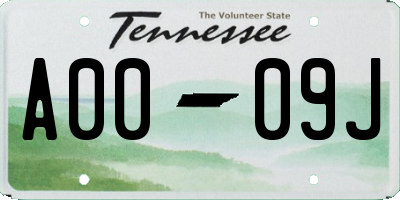 TN license plate A0009J