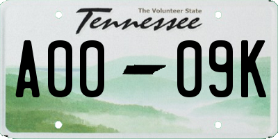 TN license plate A0009K