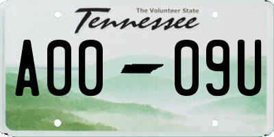 TN license plate A0009U