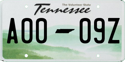 TN license plate A0009Z