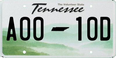 TN license plate A0010D