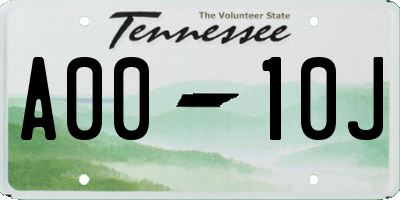 TN license plate A0010J