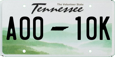 TN license plate A0010K